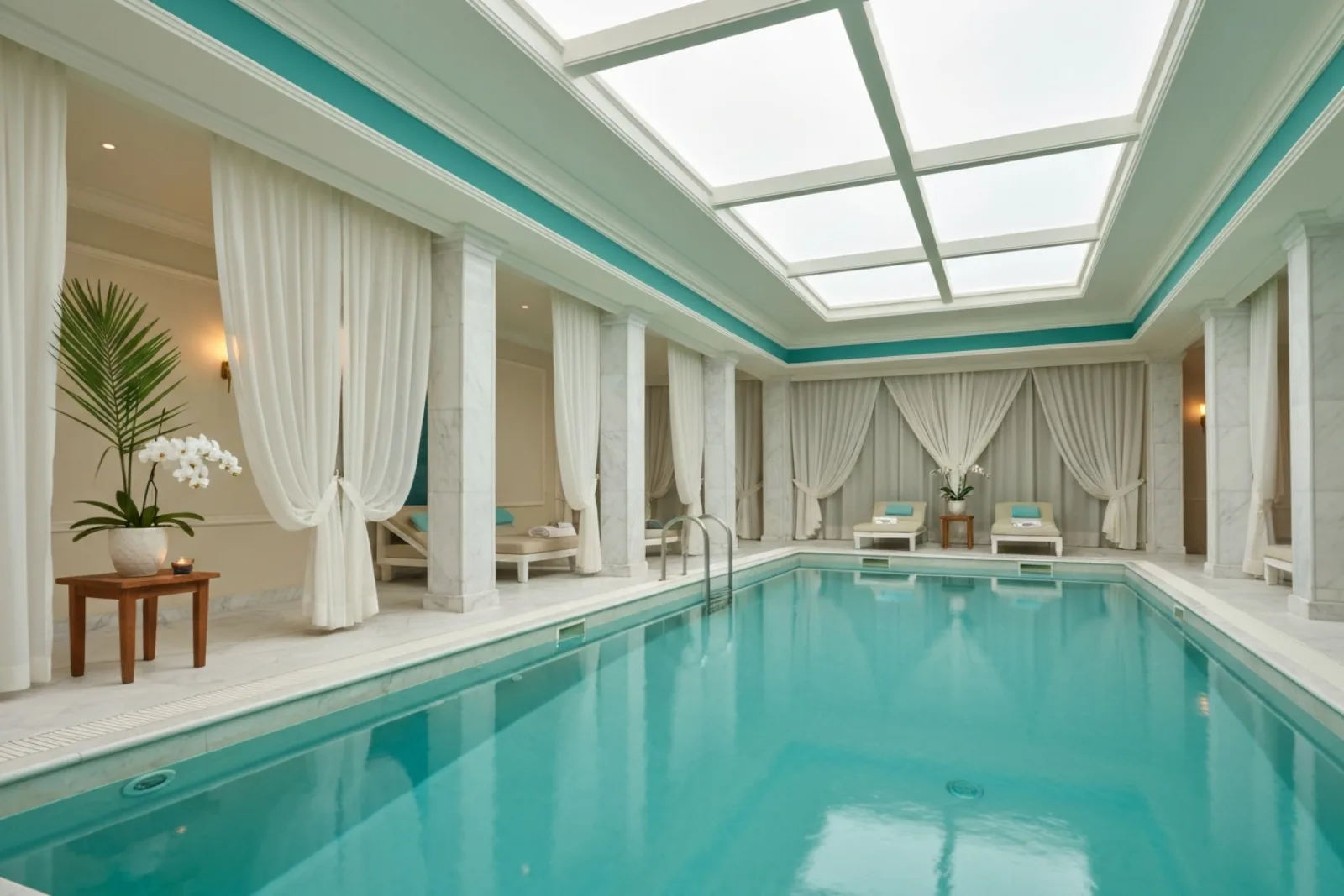 Luxury indoor pool with skylight at Apollo Day Spa, among the premier spas and wellness centres in St Julian's, Malta.